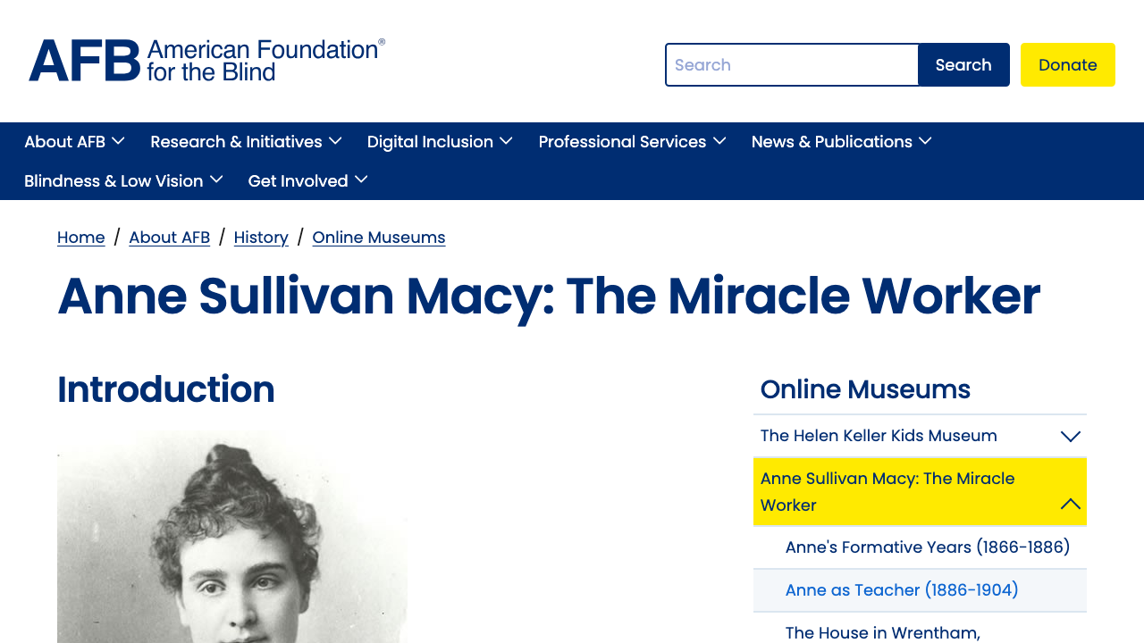 American Foundation for the Blind公式サイトのAnne Sullivan Macy紹介ページ