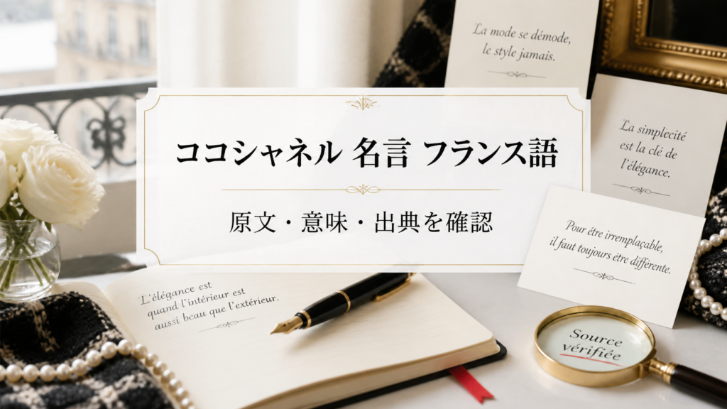 ココシャネルの名言をフランス語で読み、意味と出典を確認するアイキャッチ画像
