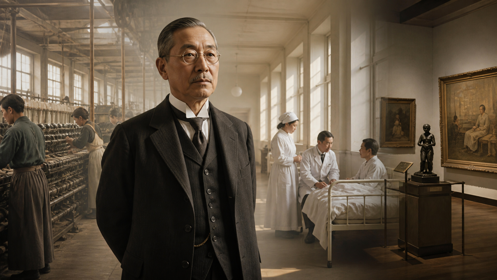 大原孫三郎の経営・医療・文化への挑戦を表すイメージ画像