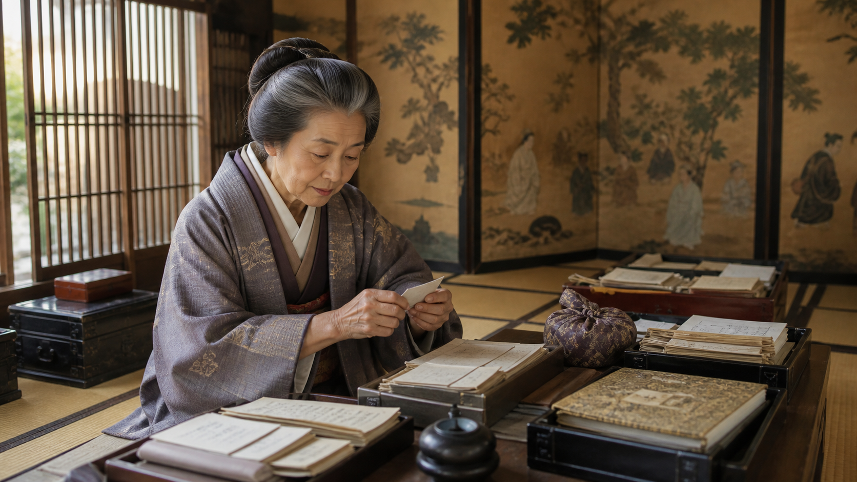 書状と古典籍を整理するまつ（芳春院）のイメージ画像