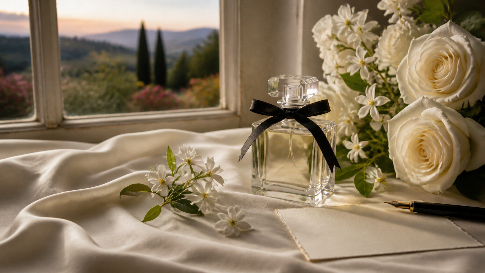 Diorの香水と花の名言を連想させる香水瓶と花のイメージ画像