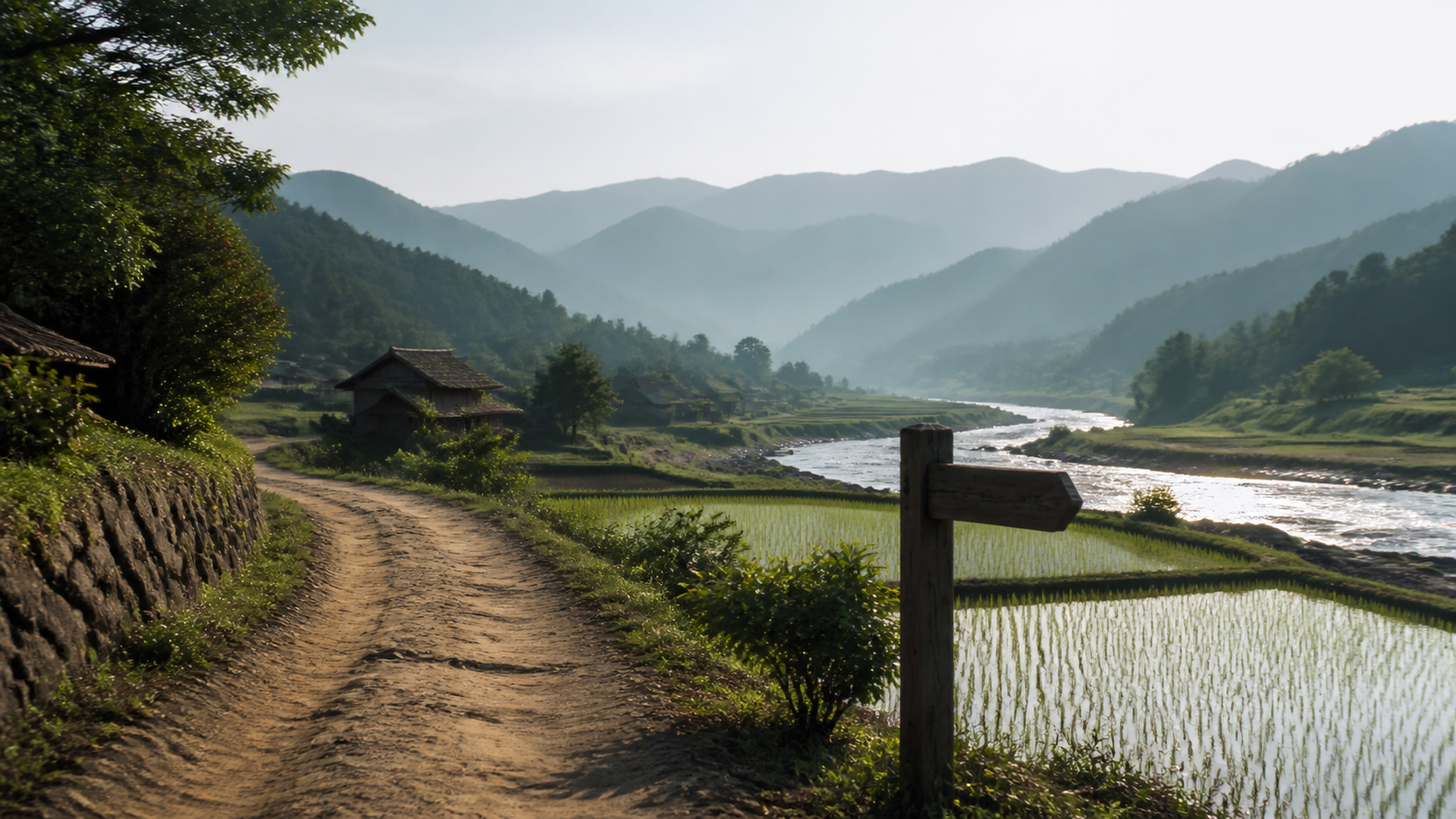 明治期の北日本の山道と川を表したイメージ画像