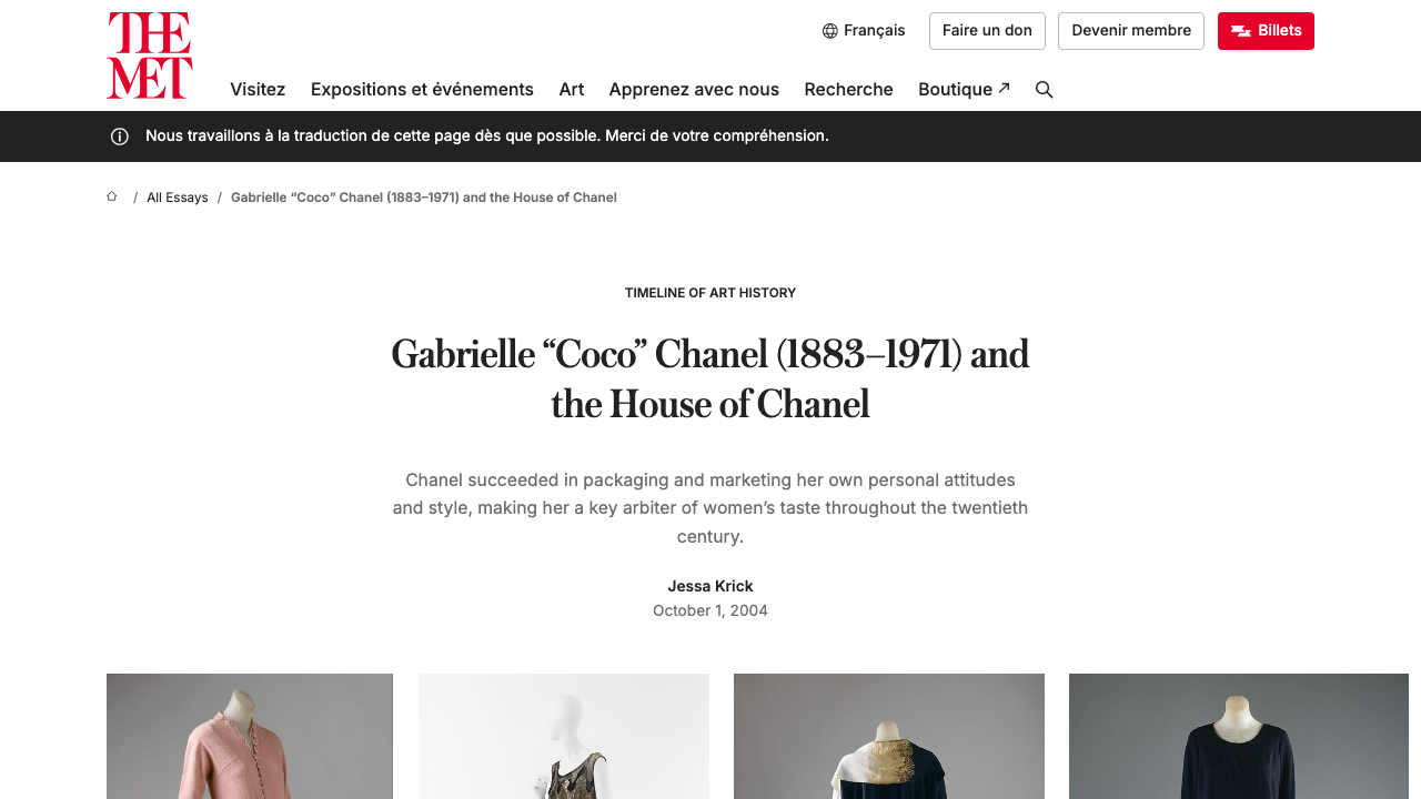 The Metropolitan Museum of ArtのCoco Chanel解説ページ