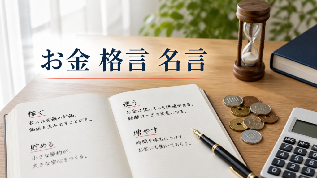 お金 格言 名言の結論が分かる机上ノートのイメージ画像