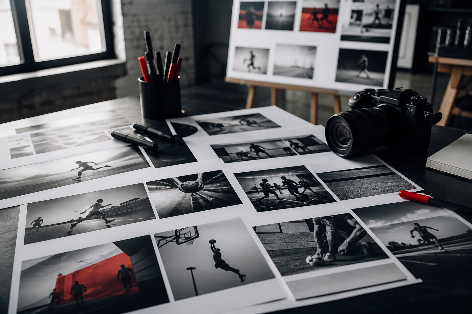 スポーツキャンペーンの絵コンテと写真を並べたイメージ画像