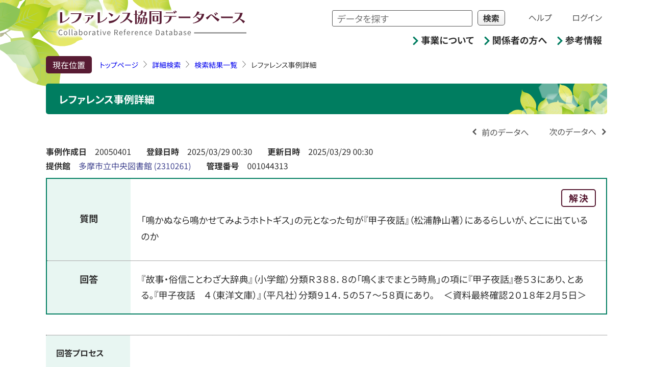 国立国会図書館レファレンス協同データベースのホトトギス句に関する回答