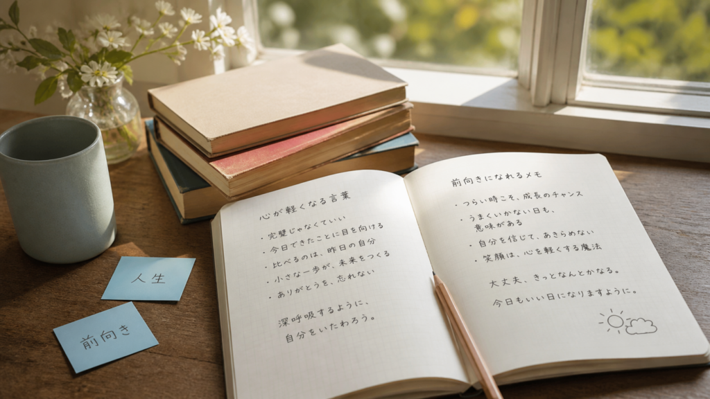 人生を軽くする名言をノートに整理するイメージ画像