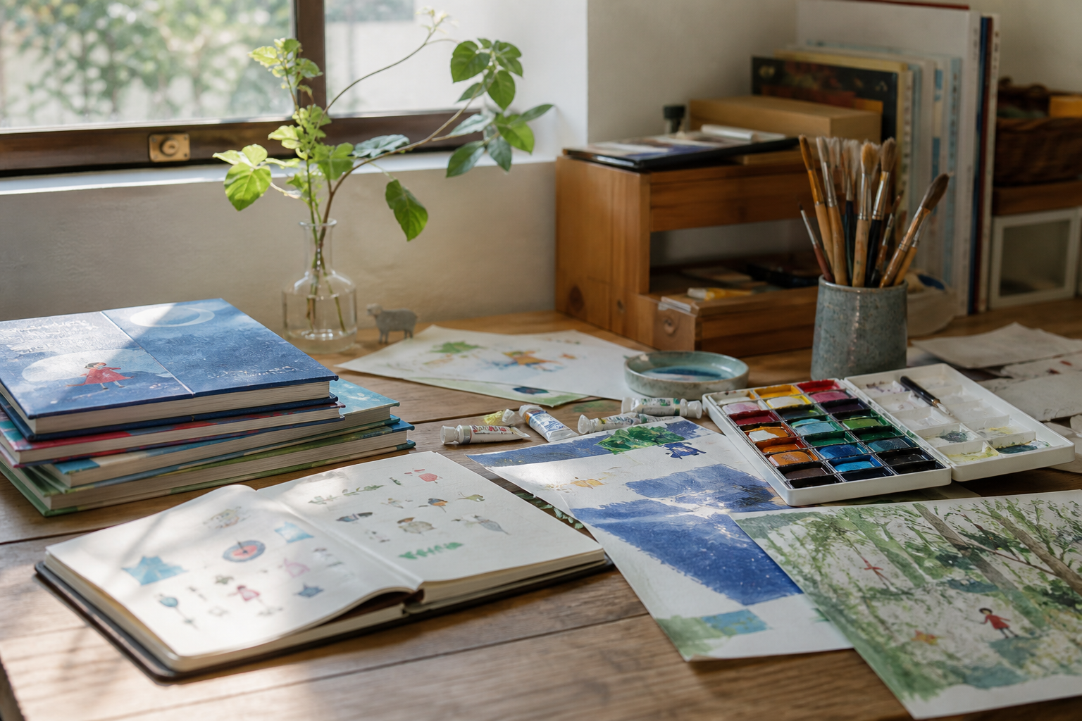 絵本づくりと創作を表すアトリエのイメージ