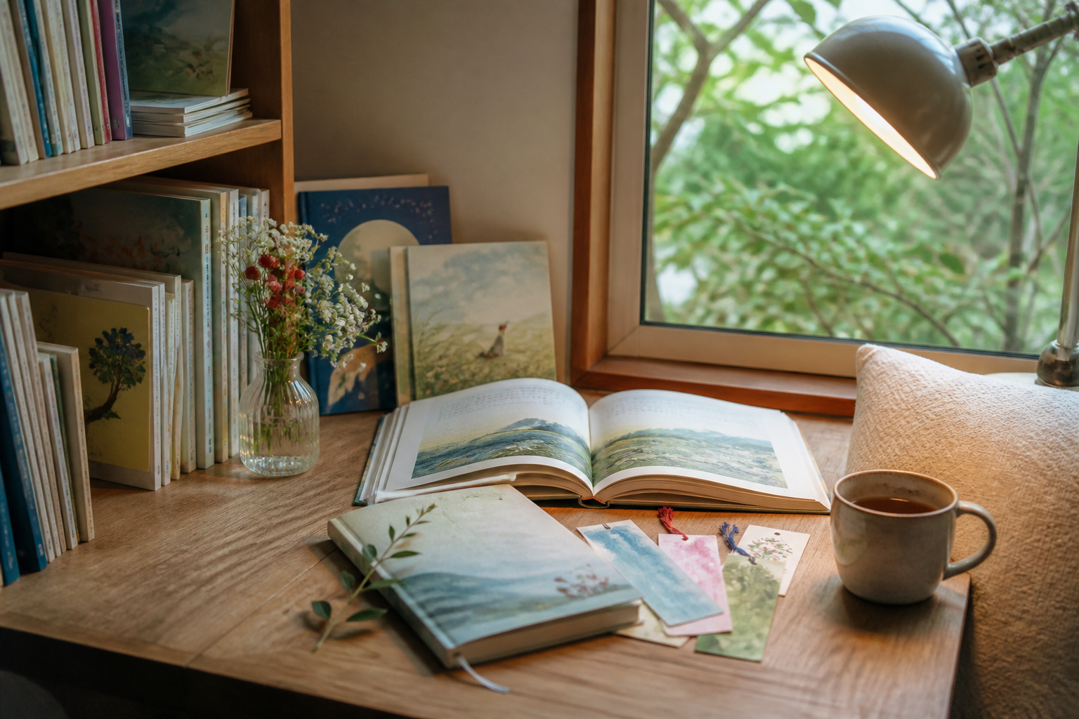 いわさきちひろの名言を読み終えた後の読書空間のイメージ