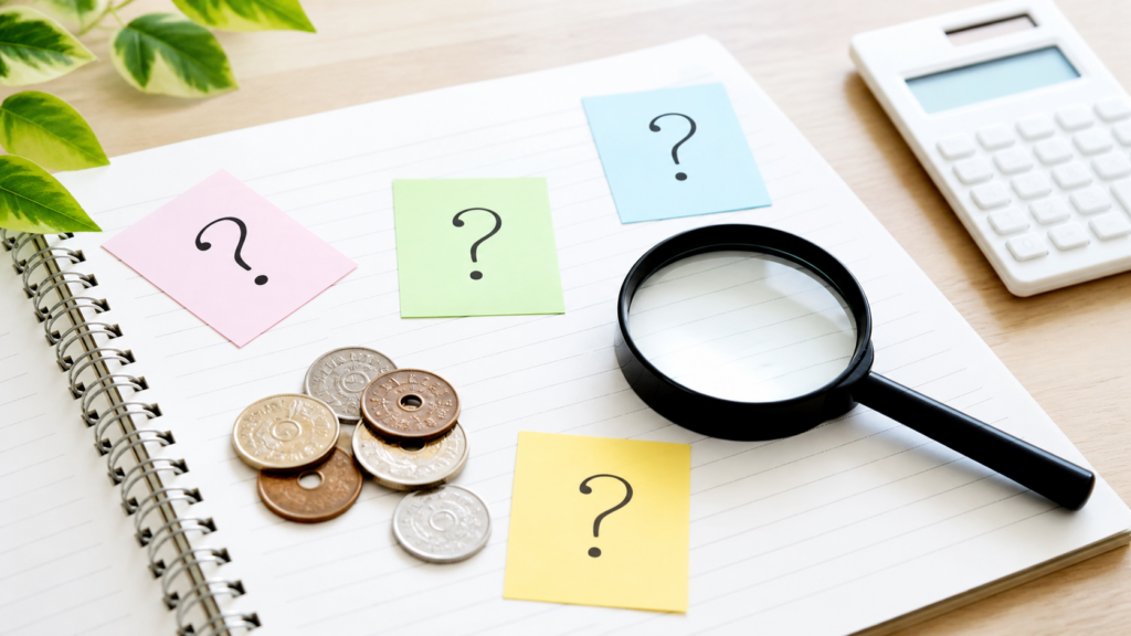 付箋と虫眼鏡でお金の名言の疑問を調べるイメージ画像