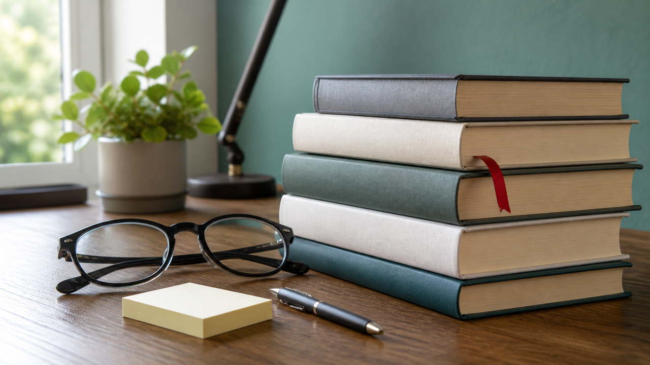 本と読書メモで著書から言葉を確認する場面を表すイメージ画像
