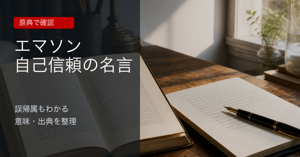エマソンの自己信頼の名言と出典確認を表すアイキャッチ画像