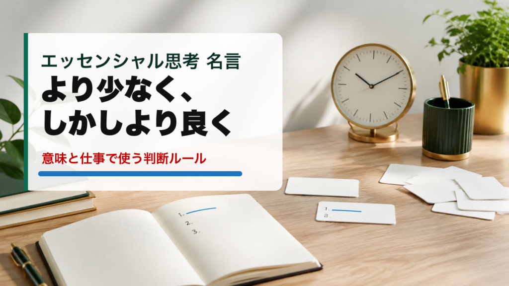 エッセンシャル思考の名言「より少なく、しかしより良く」を表したアイキャッチ画像