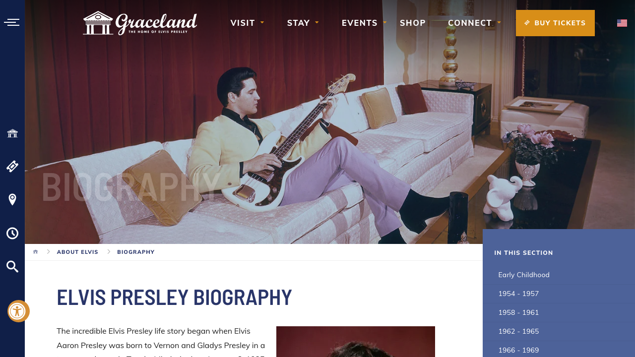 Graceland公式サイトのエルヴィス・プレスリーBiographyページ