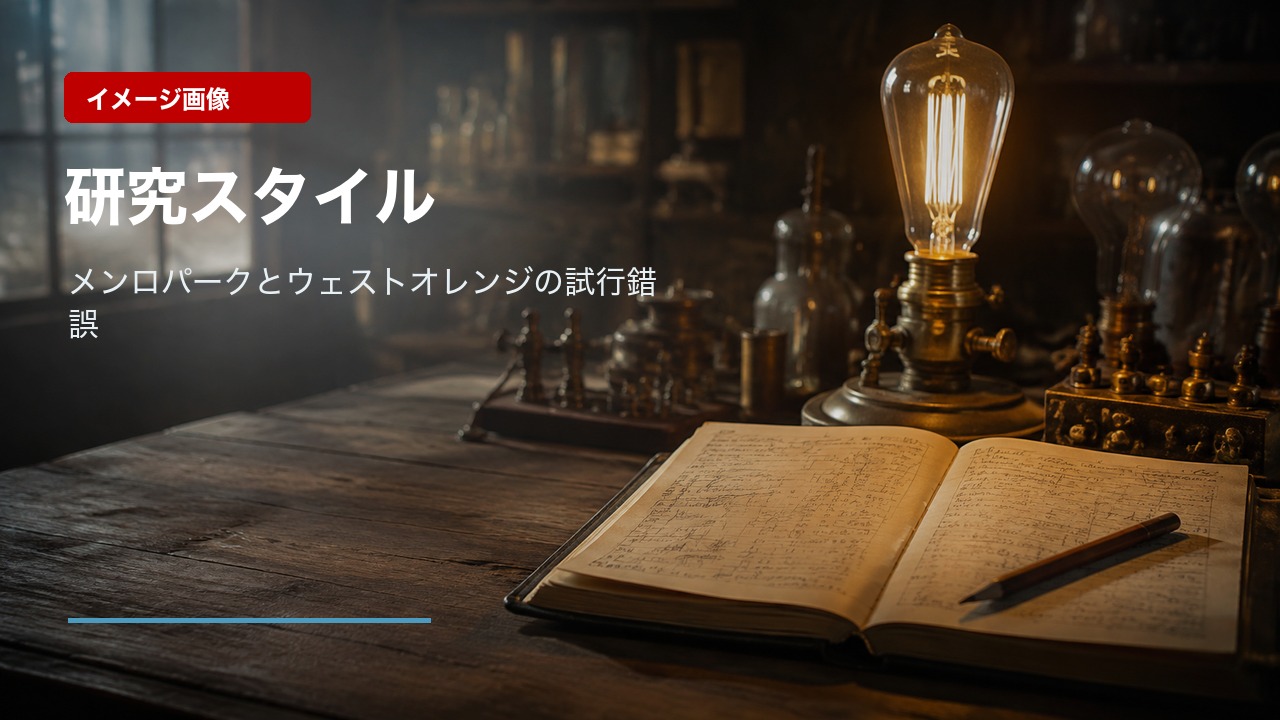 エジソンの研究所での試行錯誤を表したイメージ画像