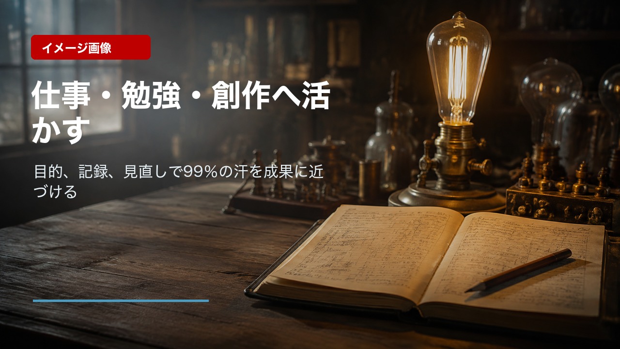 エジソンの名言を仕事や勉強に活かす方法を表したイメージ画像