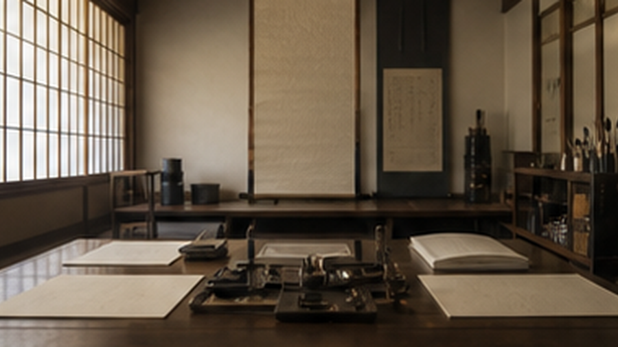 静かな書斎に筆と紙を置いた相田みつをの言葉が生まれた背景のイメージ画像