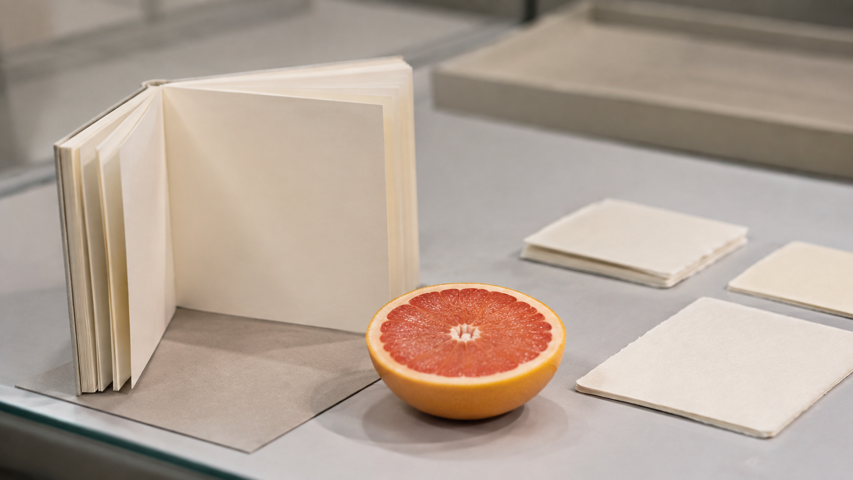 グレープフルーツと小さな本でGrapefruitの言葉を表したイメージ画像