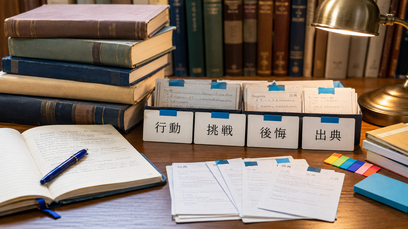 行動と挑戦と後悔に関する名言の出典カードを整理するイメージ画像