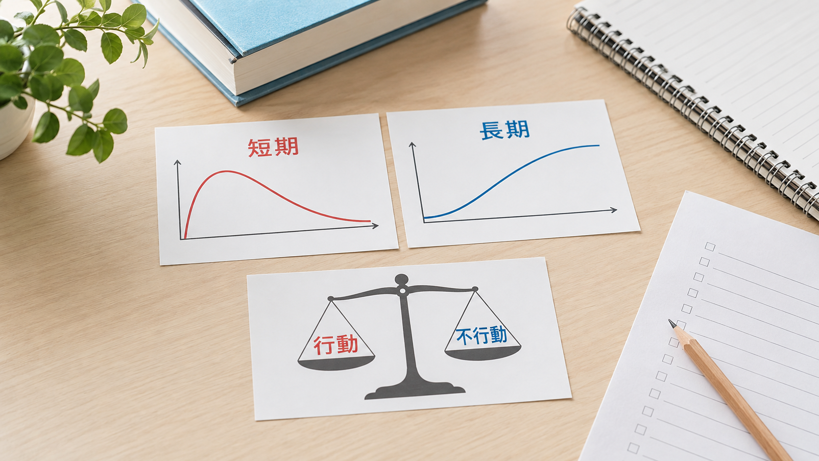 短期と長期の後悔の違いを示すグラフカードのイメージ画像