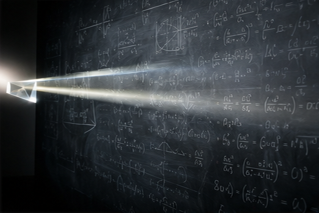 科学と真理を象徴する黒板と光のイメージ画像