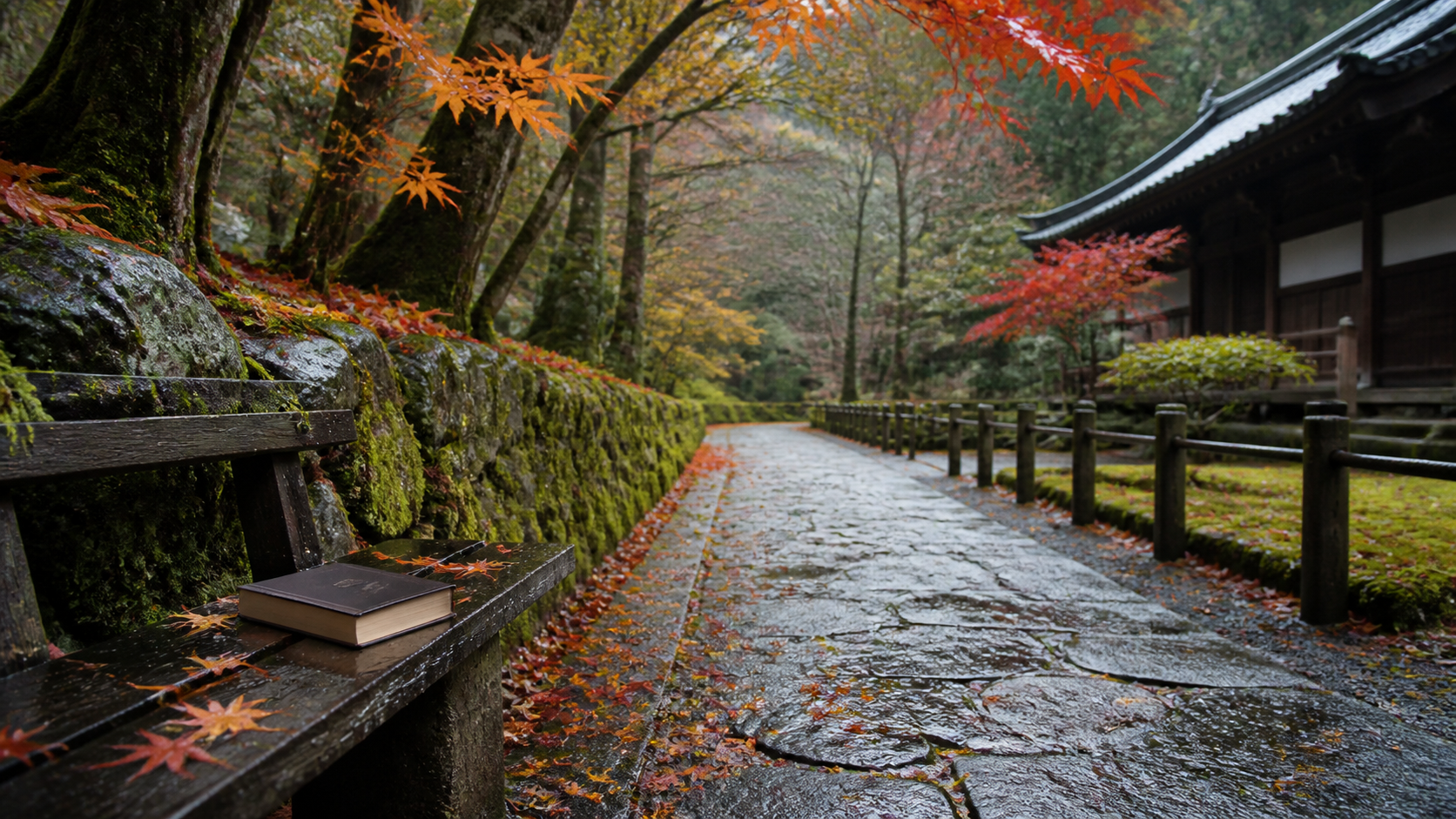 世間や欲から距離を置く静かな寺院の小道のイメージ画像