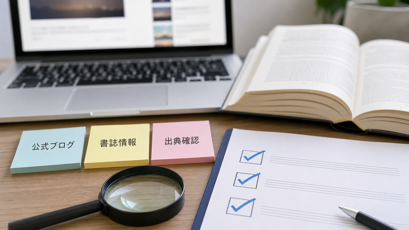公式ブログと書誌情報で名言の出典を確認する机上の資料