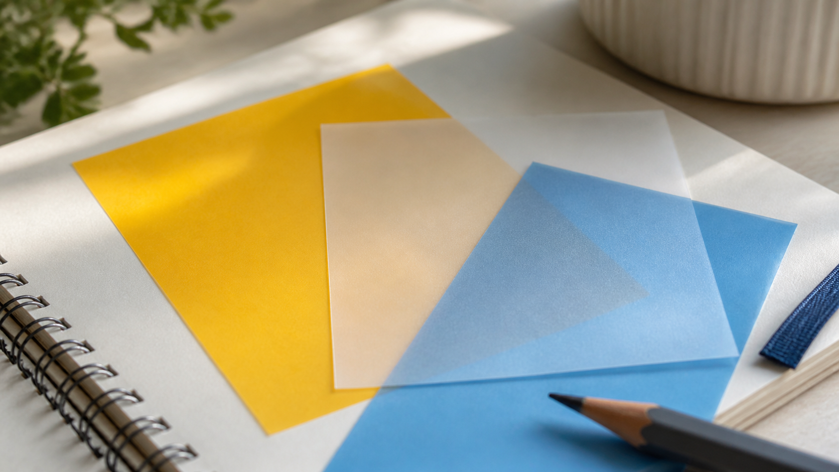イエローとホワイトとブルーの重なりを表すイメージ画像
