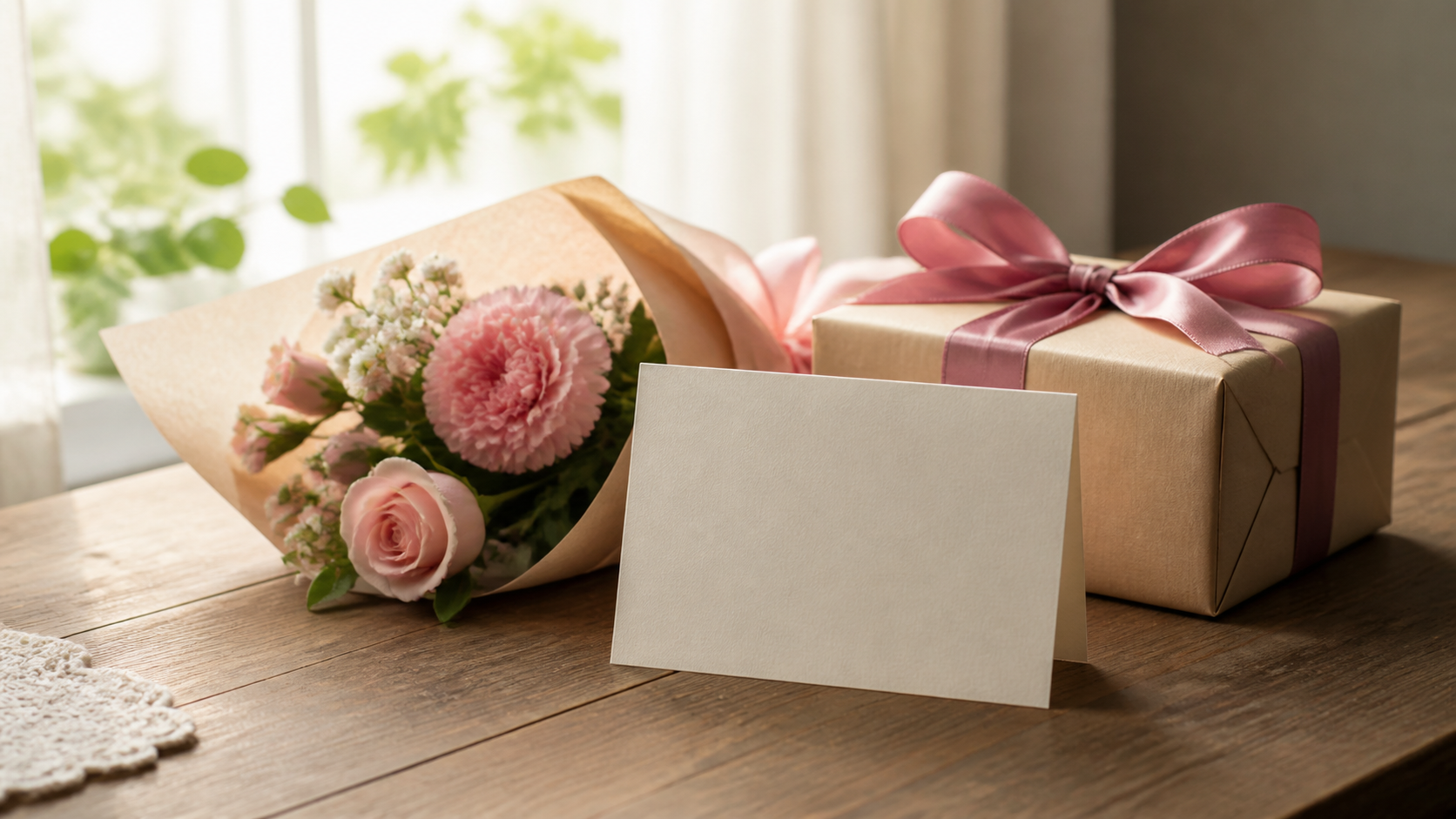 贈り物と花で愛や出会いの名言を表したイメージ画像