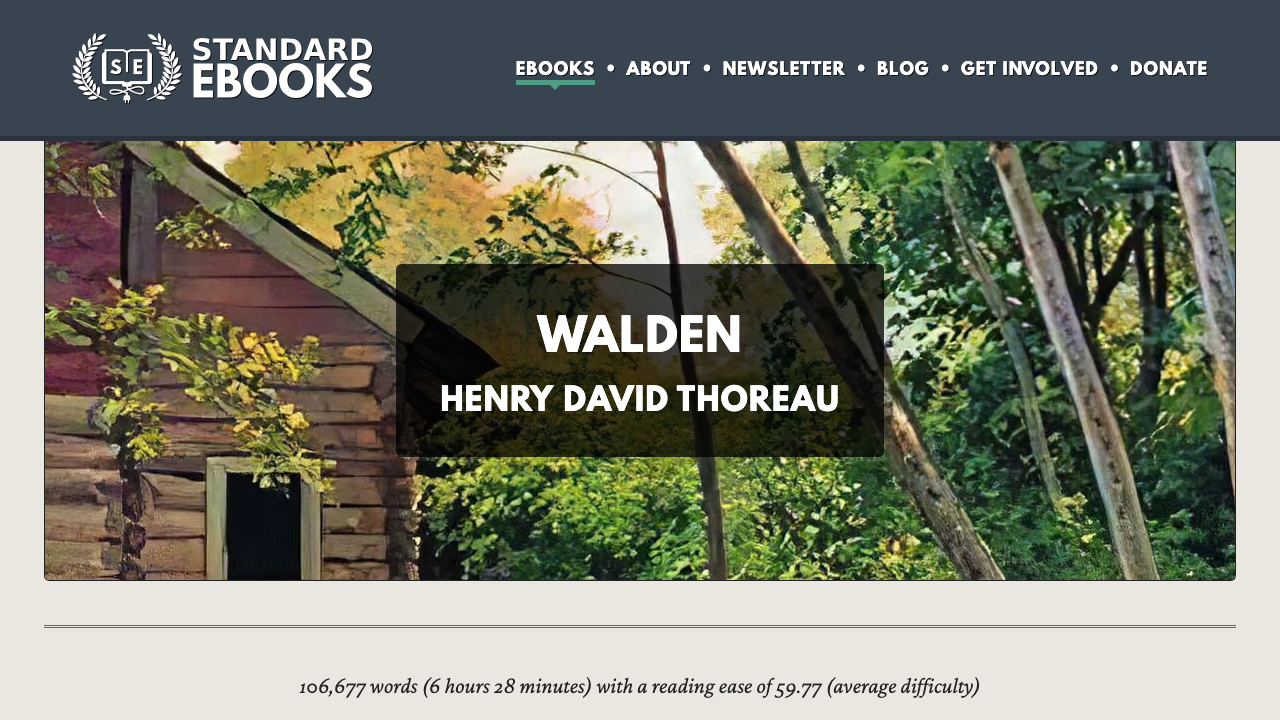Standard Ebooks公式サイトで確認できるWalden作品ページ