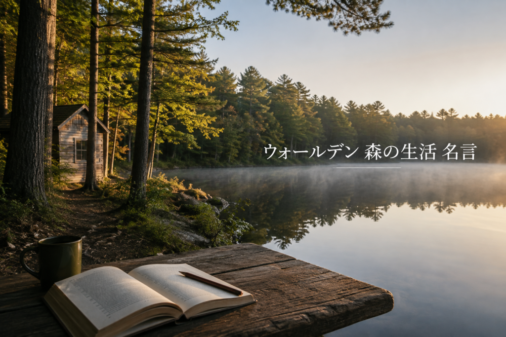『ウォールデン 森の生活』の名言を象徴する池畔と読書のイメージ画像